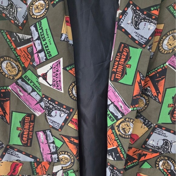 Vintage 90s Carol Horn Workshop Silk Travel Print Blazer 8 - Picture 4 of 10